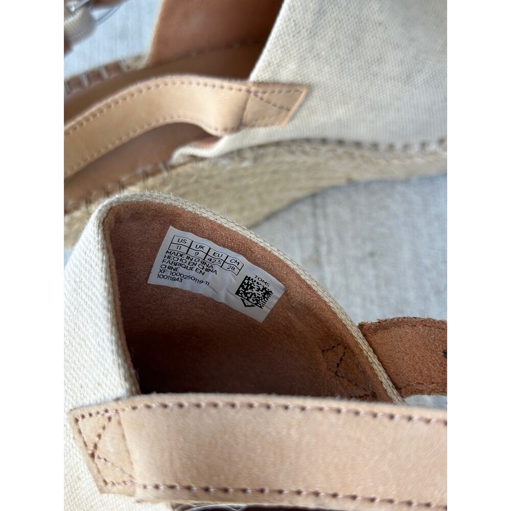 Toms Beige Monica Wedge Heeled Espadrille Sandals Women’s 11 Canvas Beach Boho - Picture 9 of 10